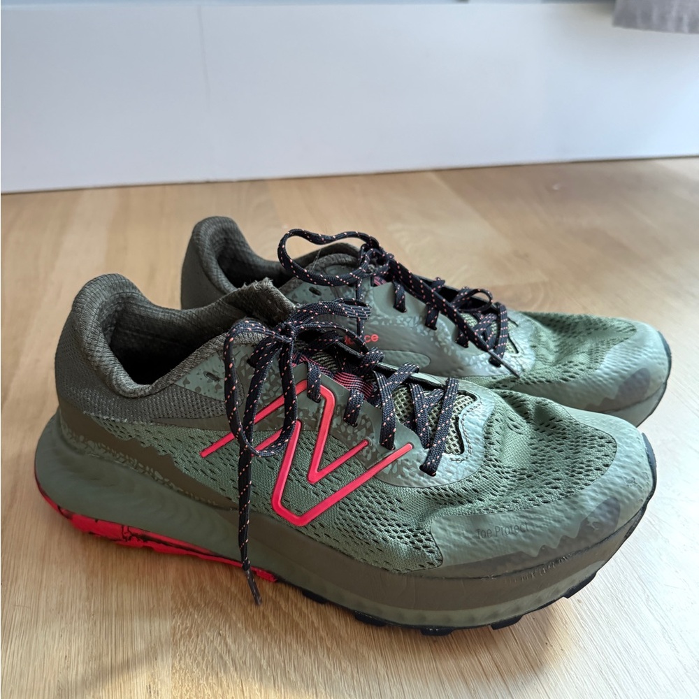 New Balance Khaki and Neon Pink Sneakers